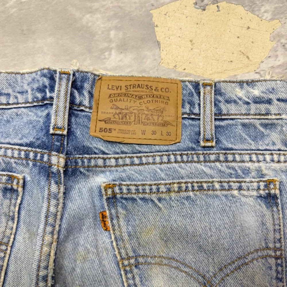 Vintage Levis 505 Orange Tab Jeans Light Wash Distressed Workwear 30x30